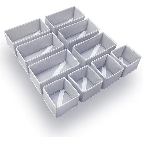 10p Set (6M, 4S), Foldable Fabric Storage Bins, Clothes Drawer Dividers