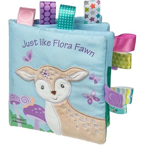 Taggies Soft Cloth Book with Crinkle Paper & Squeaker and Sensory Tags, 6 x 6-Inches, Flora Fawn