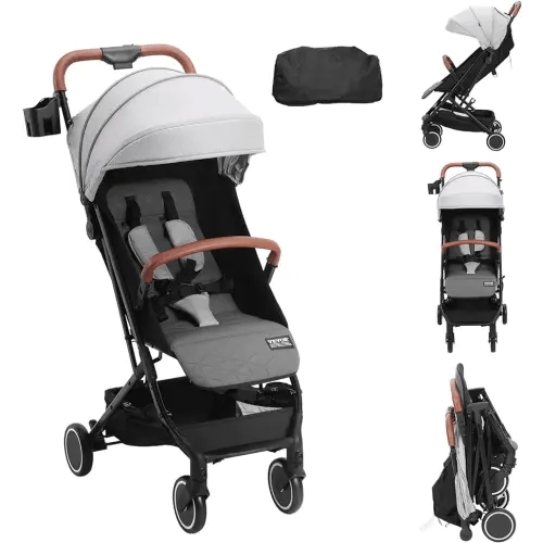 VEVOR Standard Baby Infant Stroller, Toddler Stroller with 95°-150° Adjustable Backrest & & 0/90°Adjustable Footrest & One-Click Folding, Newborn Stroller with Cup Holder and Carry Bag, Light Grey