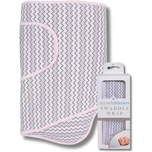 Miracle Blanket Swaddle Wrap - Boy, Girl, or Neutral Receiving Blanket - Soft, Wearable Sleep Sack Essential for Newborns and Infants (Pink & Gray Chevron)