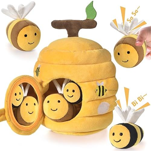 Baby Toys for 1 Year Old, Soft Beehive with 5 Stuffed Bees, Crinkle, Rattle, Mirror, Montessori Toys for One Year Old Birthday Gift, Babies Sensory Balls for 12-18 Month Baby