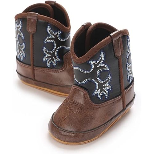 Kuner Baby Cowboy Boots Western Boots Toddler Cowboy Bootie Soft Sole Non-Slip Crib Shoes for Infant Boys Girls0-18 Months