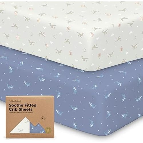 KeaBabies 2-Pack Organic Crib Sheets for Boys, Girls - Fitted Crib Mattress Sheet Neutral, Breathable Jersey Cotton Cover for Baby Bed, Toddler Mattress, Soft & Cute Prints (Marine Muse)