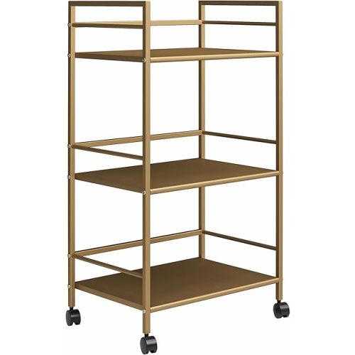 Novogratz Helix Small Bar Cart for the Home, 3 Tier Rolling Cart With Wheels, Kitchen Cart with Storage for Beverages and Wine, Gold