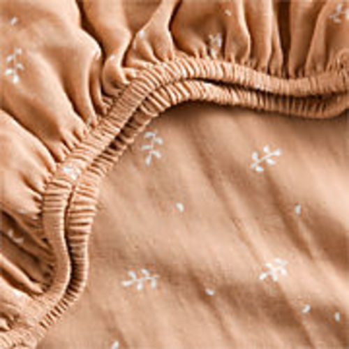 Supersoft Terracotta Leaf Print Organic Cotton Gauze Baby Crib Fitted Sheet + Reviews | Crate & Kids