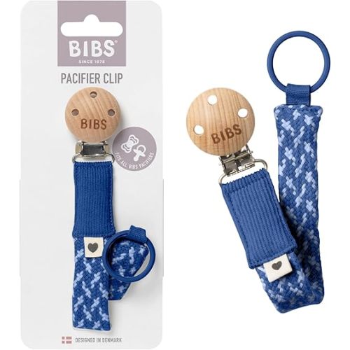 BIBS Paci Braid Dummy Chain Organic Cotton Danish Design, One Size (0-36 Months), Cornflower / Dusty Blue