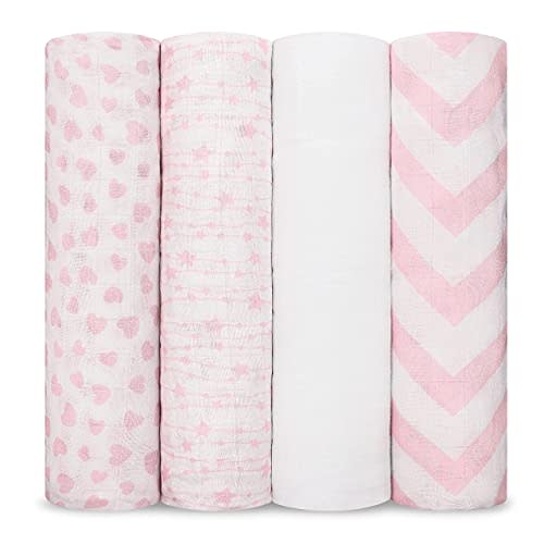 Comfy Cubs Muslin Swaddle Blankets Neutral Receiving Blanket Swaddling, Wrap for Boys and Girls, Baby Essentials, Registry & Gift (Pink)