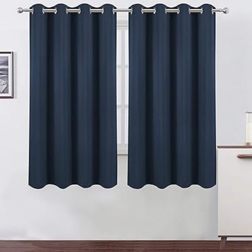 LEMOMO Blackout Curtains 52 x 63 inch/Navy Blue Curtains Set of 2 Panels/Thermal Insulated Room Darkening Bedroom Curtains