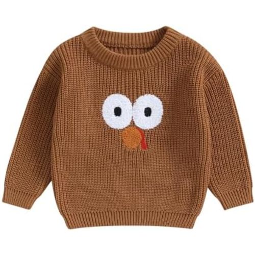 Baby Thanksgiving Outfit Toddler Boy Girl Cute Turkey Embroidery Sweater Newborn Infant Fall Winter Clothes