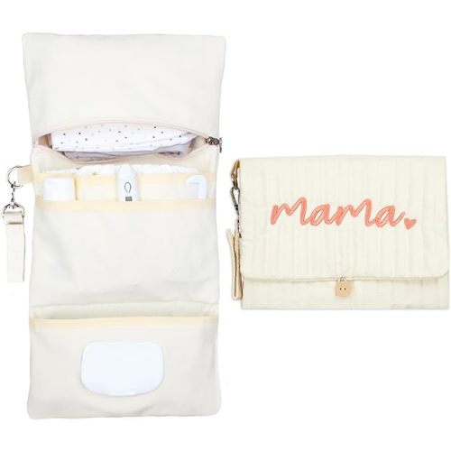 MODAKIDS Baby Bag Organizer, Portable Baby Stroller Mini Diaper Bag Handbag Travel Set with, Quilted with Stroller Straps (Mama)