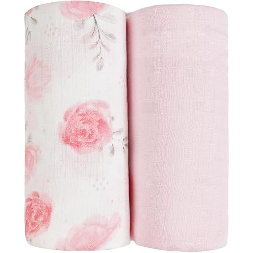 Softan 2 Pack Muslin Swaddle Blankets for Newborn, 36 x 40 inches Muslin Baby Receiving Blankets for Boys and Girls，Baby Newborn Gifts (Rose)