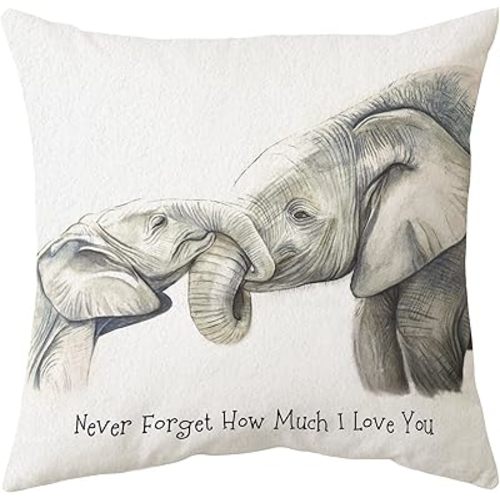 Sidhua Elephant Love Themed Pillowcase Decorations for Home, Baby Elephant Never Forget How Much I Love You Throw Pillow Cover 18”x18”, Valentine’s Day Gifts, Elephant Lover Gifts