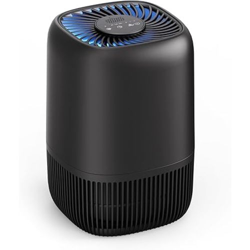 Air Purifiers for Office with H13 True HEPA Filter Up to 1076 Ft² for Pet Family, Pollen, Smoke, Compact Air Cleaner with 3 Speeds, Timer, Aroma Quiet, 360°Intake, for Home Bedroom, Black