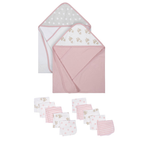 Wonder Nation Baby Girls Hooded Towel and Washcloth Set, 12-Piece