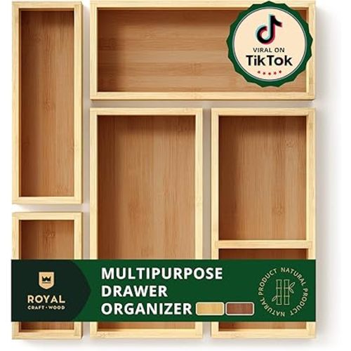 ROYAL CRAFT WOOD Luxury Bamboo Tea Storage Chest - Multi-Use Drawer Organizer Set for Tea Bags, Kitchen, and Office, Tea Bag Organizer and Storage Solution (5 Boxes)