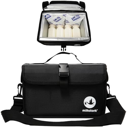 Breast Milk Cooler Travel Bag, Holds up to 4 Bags or Bottles (6oz each), Breastmilk Cooler Bag with Ice Packs, Keeps Breastmilk at CDC Approved Temperature, for Work, Travel (Black)
