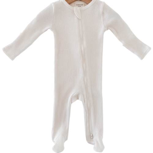 Organic Waffle 2-Way Zip Footie, Snow – SpearmintLOVE