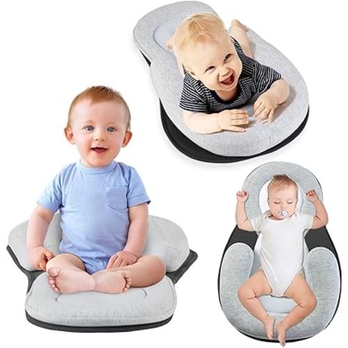 Tummy Time Mat & Seated Support Pillow,Tummy Time Pillow Support,with Detachable Support Pillow, Grey