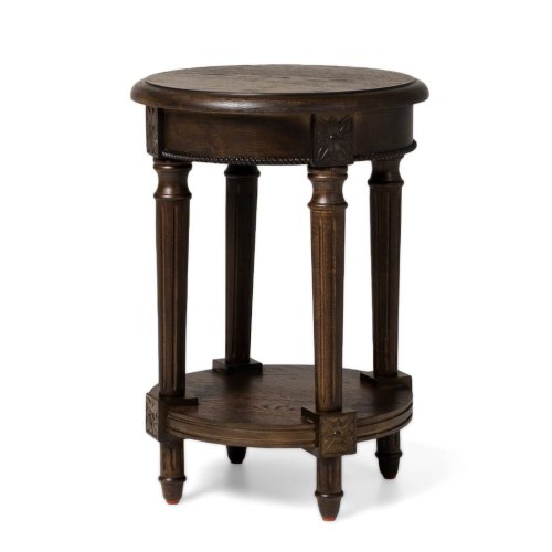 Pullman Traditional Round Wooden Side Table in Antiqued Brown Finish