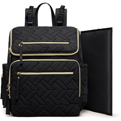 Diaper Bag Backpack Large Baby Travel Bag Diaper Essential Bag with 17 Diaper Bag Organizers,4 Insulated Pockets,Portable Changing Pad,Stroller Buckles,Black