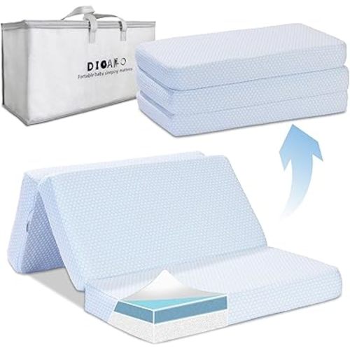 Trifold Pack and Play Mattress,38x26 Pack n Play Mattresses Dual Sided Firm & Soft Mermory Foam,Portable Travel Baby Mattress for Pack N Play with Breathable Removable Cover