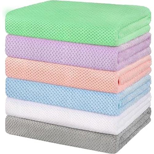 HOMEXCEL 6 Pack Bath Towel Set, (24 x 48 Inches) Microfiber Ultra Soft Highly Absorbent Bath Towel, Lightweight and Quick Drying Towels for Hotel, Bathroom, Spa and Beauty Parlor, Multicolor