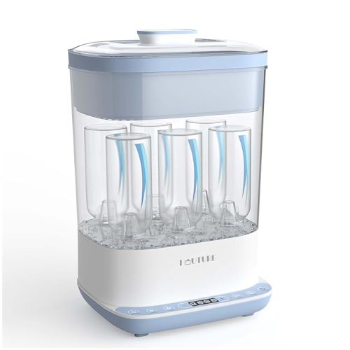 Baby Bottle Sterilizer | Esterilizador de Biberones, 6-in-1 HAUTURE Bottle Sterilizer and Dryer, Electric Steam Bottle Sanitizer for Baby Stuffs, Baby Bottles & Breast Pump Accessories,Blue