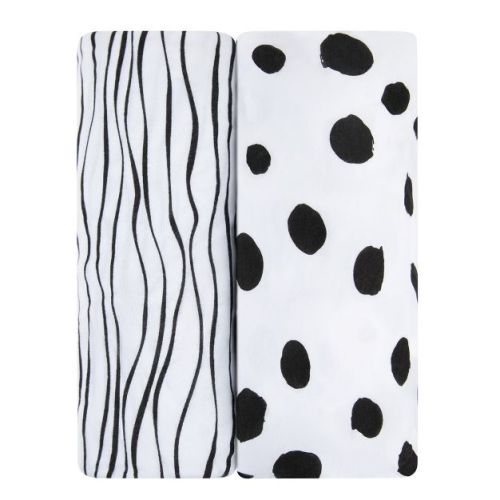 Ely’s & Co. Baby Fitted Pack N Play - Mini Crib Sheet 100% Combed Jersey Cotton White Abstract Stripes And Dots Black 2 Pack