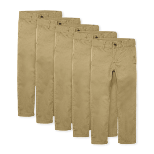 Boys Uniform Stretch Skinny Chino Pants 5-Pack - Tan