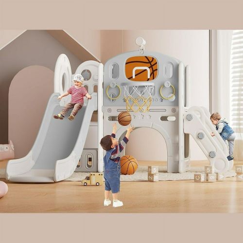 Wanan Toddler Slide Set, 8-in-1 Indoor Outdoor Playset for Age 1+, Gray