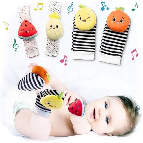 BABY K Baby Rattle Socks & Wrist Toys (Set C) - Newborn Toys for Baby Boy or Girl - Brain Development Infant Toys - Hand and Foot Rattles Suitable for 0-3, 3-6, 6-12 Months Babies