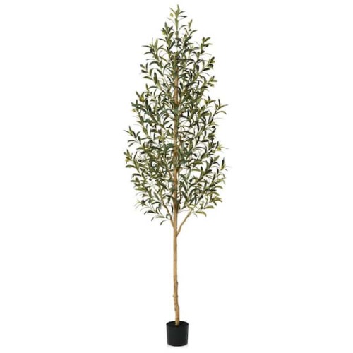 7 ft. Artificial Olive Tree with White Planter, Large Faux Olive Silk Tree for Indoor Home Decor and Housewarming Gift