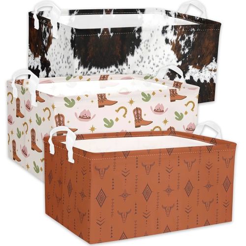 Amazon.com: 3 Pcs Western Bull Boho Rectangle Storage Basket Collapsible Highland Cow Storage Bin for Nursery Toys Books Waterproof Baskets for Closet Shelves Bedroom Decor(Cow) : Home & Kitchen