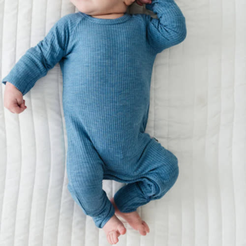 Heather Blue Ribbed Crescent Zippy - Little Sleepies