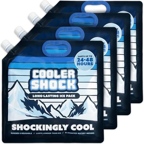 Cooler Shock Reusable Ice Packs for Cooler - Long Lasting Cold Freezer Packs for Coolers and Lunch Boxes - Cooler Ice Packs for Camping Gear, Fishing, Road Trips, Beach Must Haves