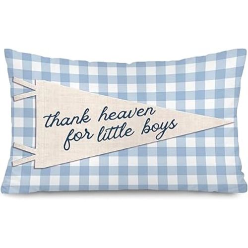 Thank Heaven for Little Boys 12x20 Pillow Cover, Boy Nursery Decor, Blue Striped Decorative Throw Pillow Covers Pillowcases for Kids Toddler Boy Nursery Room Bedroom Playroom Decor