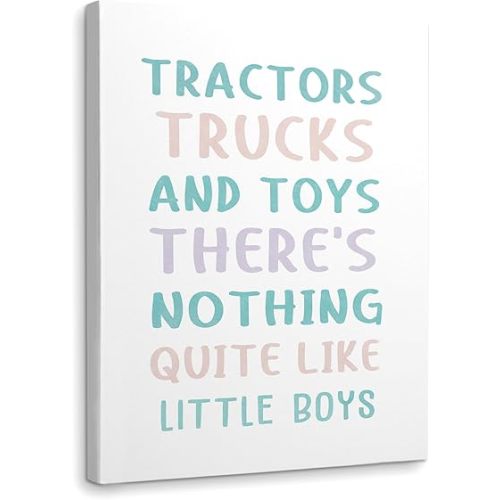 Tractors Trucks And Toys There’s Nothing Quite Like Little Boys Framed Canvas Wall Art Decor 11×14 inch, Baby Boy Nursery Print Painting Artwork Home Green Wall Decoration For Boys Kids Room Bedroom