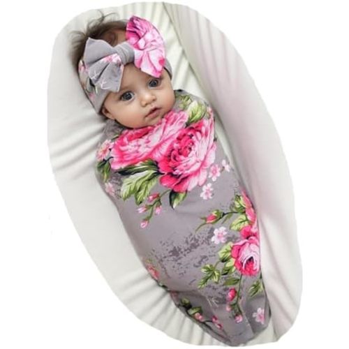 Galabloomer Newborn Receiving Blanket Headband Set Baby Flower Swaddle