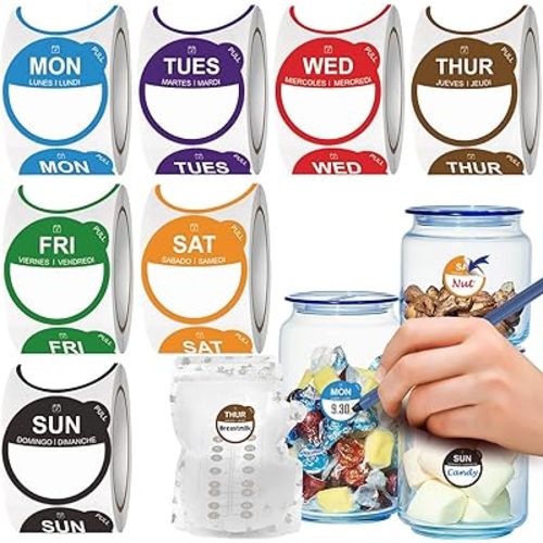 Food Labels Stickers 7 Day of The Week, Removable Day Label Peel Tab for Food Container Kitchen Freezer Breastmilk Restaurant Supplies Dot Monthly Planner Inventory Management Meal Prep Accessory