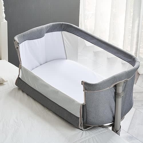 ALVOD Bassinet Bedside Sleeper - Bedside Bassinet for Baby, Baby Bedside Sleeper, 6 Adjustable Height for Bed Sofa, Breathable Mesh, Easy Assemble (Light Grey)