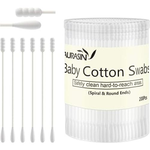 Baby Cotton Swabs, Paper Sticks Cotton Buds for Baby Ear Nose Clean-200Pcs(Spiral & Round)