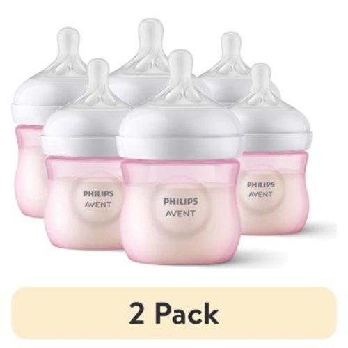 (2 pack) Philips Avent Natural Baby Bottle with Natural Response Nipple, Pink, 4oz,3pk, SCY900/13