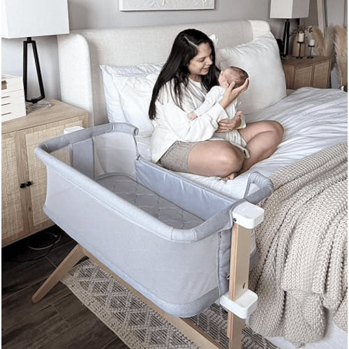 Newton Baby Bassinet & Bedside Sleeper with Mattress & Sheet - 100% Breathable & Washable, Removable Dual-Layer Cover | Solid Birch Frame Adjustable Height & Infant Access Opening