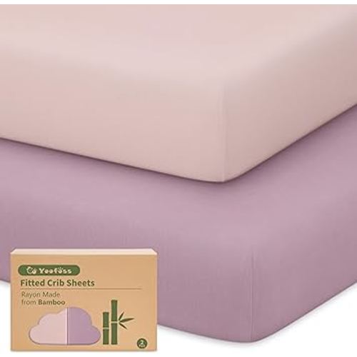 Yoofoss Baby Crib Sheets Viscose Derived from Bamboo, 2 Pack Fitted Crib Sheet for Girls Boys, Soft and Breathable Toddler Bed Sheets for Standard Crib and Toddler Mattress 52x28in