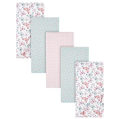 Gerber Girls Newborn Infant Baby Toddler Nursery 100% Cotton Flannel Receiving Swaddle Blanket, Butterfly White, Pack of 5