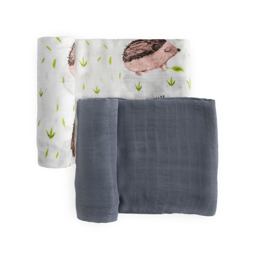 Deluxe Muslin Swaddle Blanket 2 Pack - Charcoal Hedgehog