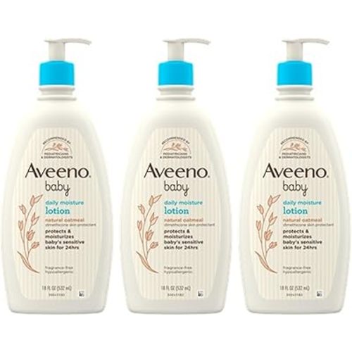 Aveeno Baby Daily Moisture Lotion for Delicate Skin with Natural Colloidal Oatmeal & Dimethicone, Hypoallergenic, Fragrance-, Phthalate- & Paraben-Free, 3 x 18 fl. oz