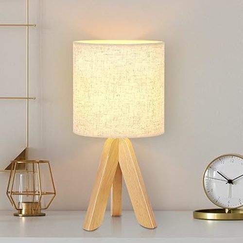BTY Small Table Lamp Cute Kids Desk Lamp Nightstand Bedside Lamp with Fabric Shade for Children Room Study Room Bedroom Home Office(Linen)