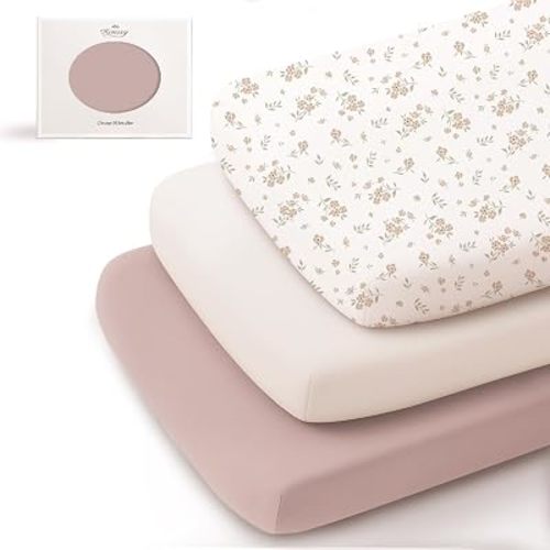 Konssy 3 Pack Stretchy Bassinet Sheets for Baby Girls and Boys, 33"x21"