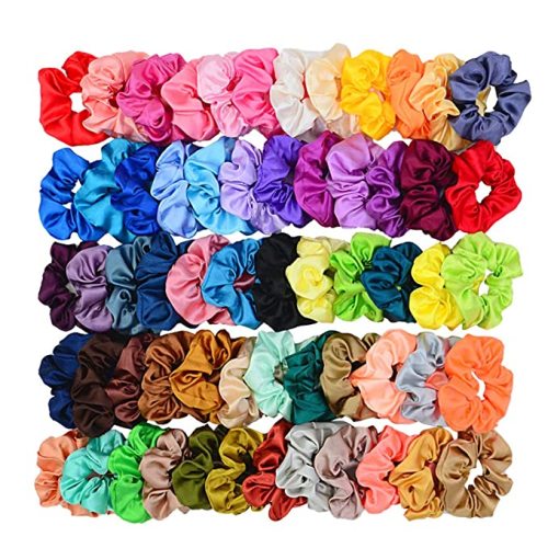 Simnice 60 Colors Silk Large Satin Hair Scrunchies Elastic Hair Bobbles Ponytail Holder Hair Scrunchy Vintage Hair Ties Accessories for Women Girls - 60 Colors Silk Satin Scrunchies